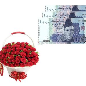 50 Red Roses Basket & Eidi Rs.3000