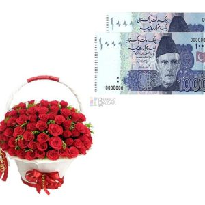 50 Red Roses Basket & Eidi Rs.2000
