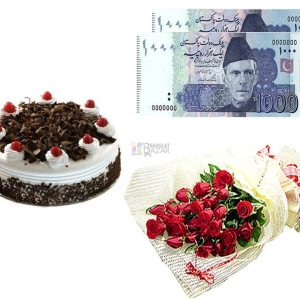 Cake, Red Roses & Eidi Rs.2000