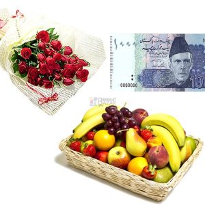 Fruit Basket, Roses & Eidi Rs.1000