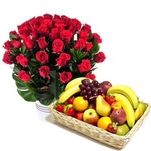 48 Red Roses 10 KG Mix Fruit Basket