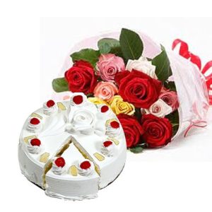 6lbs Pineapple Cake with Bouquet