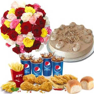 KFC Meal With Cake and Flowers