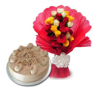 2lbs Coffee Cake & 24 Multi-coloured Flowers