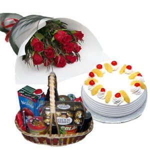 Special Gift Basket, Cake & Red Roses