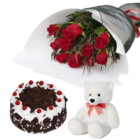 Cake, Roses & Teddy Bear