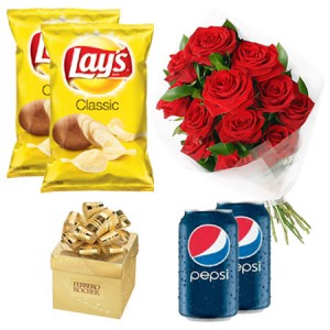 Roses, Lays Chips, Pepsi Cans, Chocolates