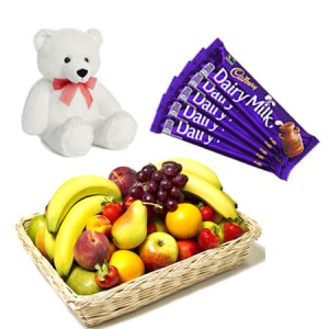 Fruit Basket, Teddy & Chocolates